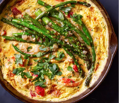 Crab And Asparagas Fritatta With Extra Virgin Olive Oil