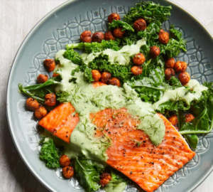 Roasted Salmin With Smoky Chickpeas & Greens